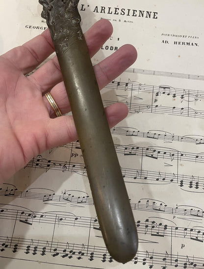 Rare Large Antique French Bronze Art Nouveau Letter Opener Leaves Signed Risch c1880