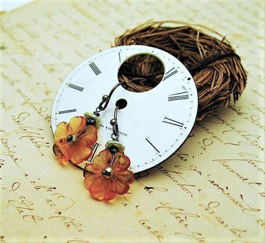 Dangle Citrine Buttercup Blossom Earrings with pyrite, freshwater pearls and sterling