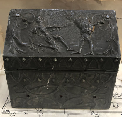 Rare Antique French Church Reliquary Box Chasse Knights c1880