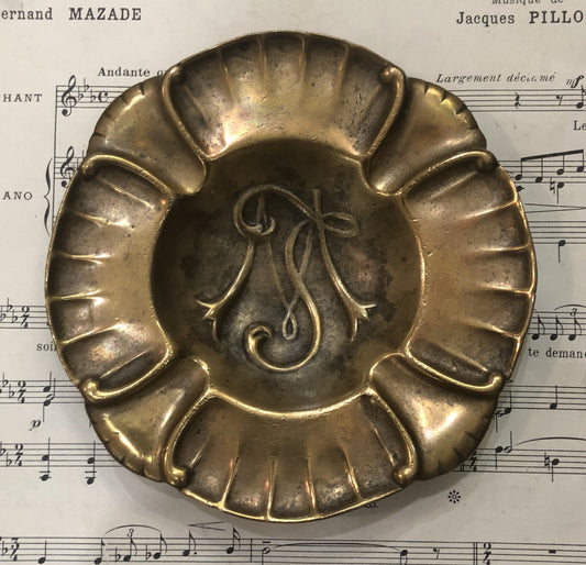 Antique French Bronze Tray Art Nouveau Initials M.S. c1920