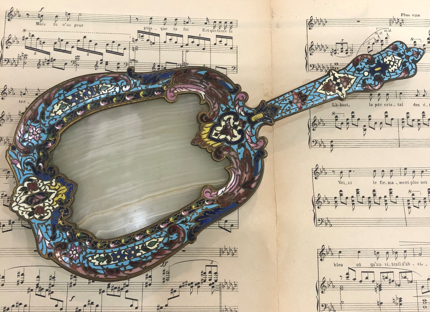 Rare Large Antique French Bronze Champleve Enamel Onyx Tray Platter Centerpiece c1880