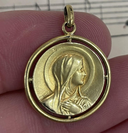 Antique French Art Nouveau Gold-Filled Virgin Mary Religious Medal c1920