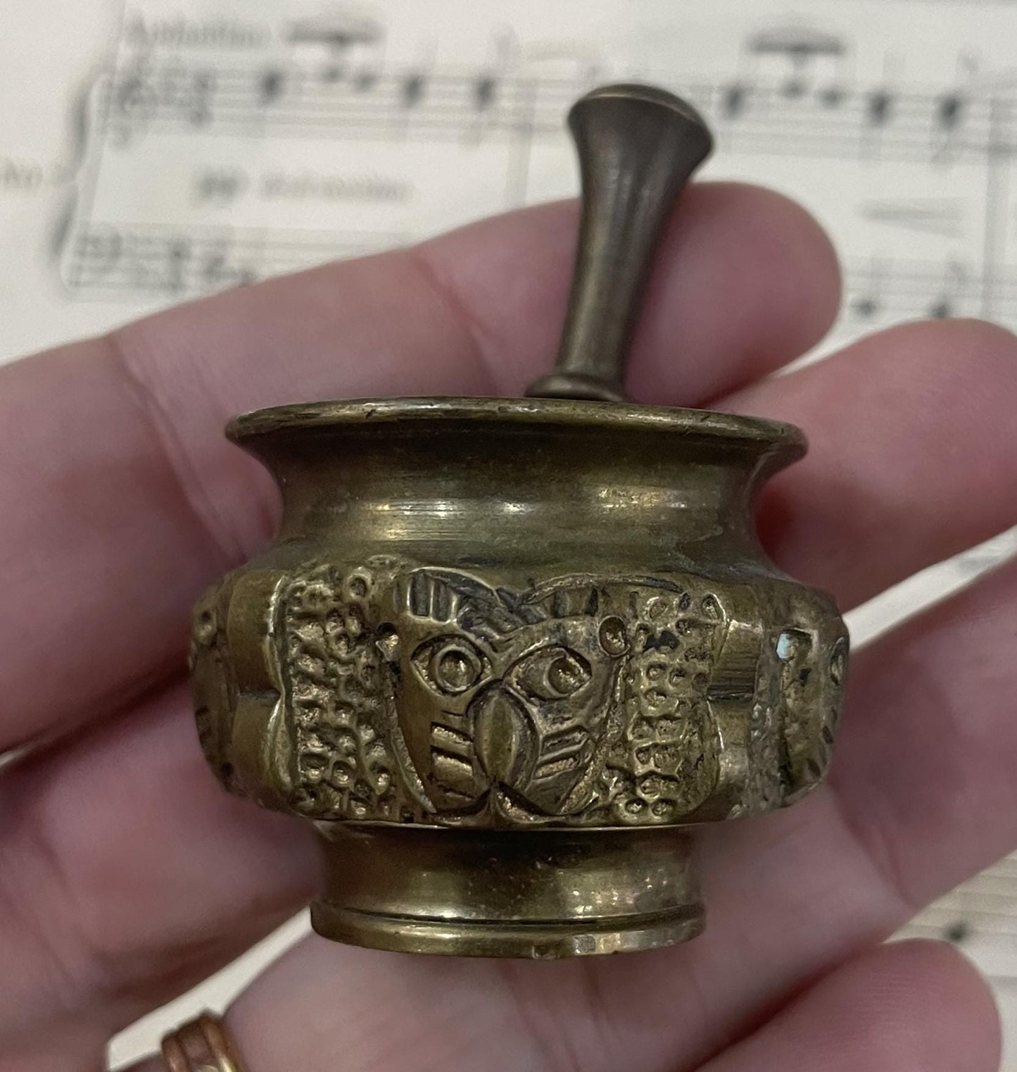 Rare Small Antique French Bronze Mortar and Pestle Apothecary Lion c1900