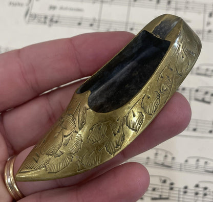 Rare Small Antique French Brass Ash Tray Shoe c1920