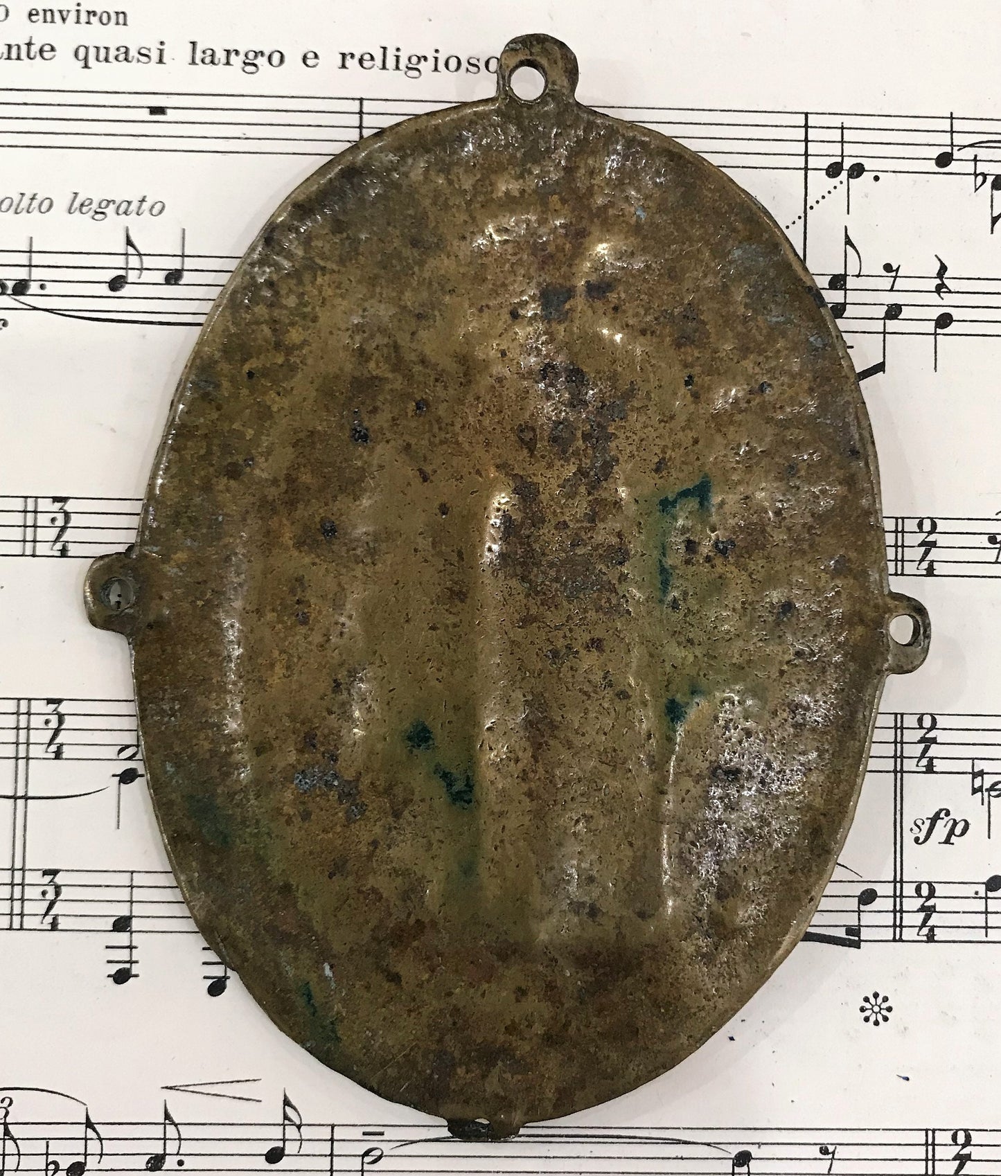 Rare Large Antique French Bronze Virgin Mary Icon Plaque Medal c1800