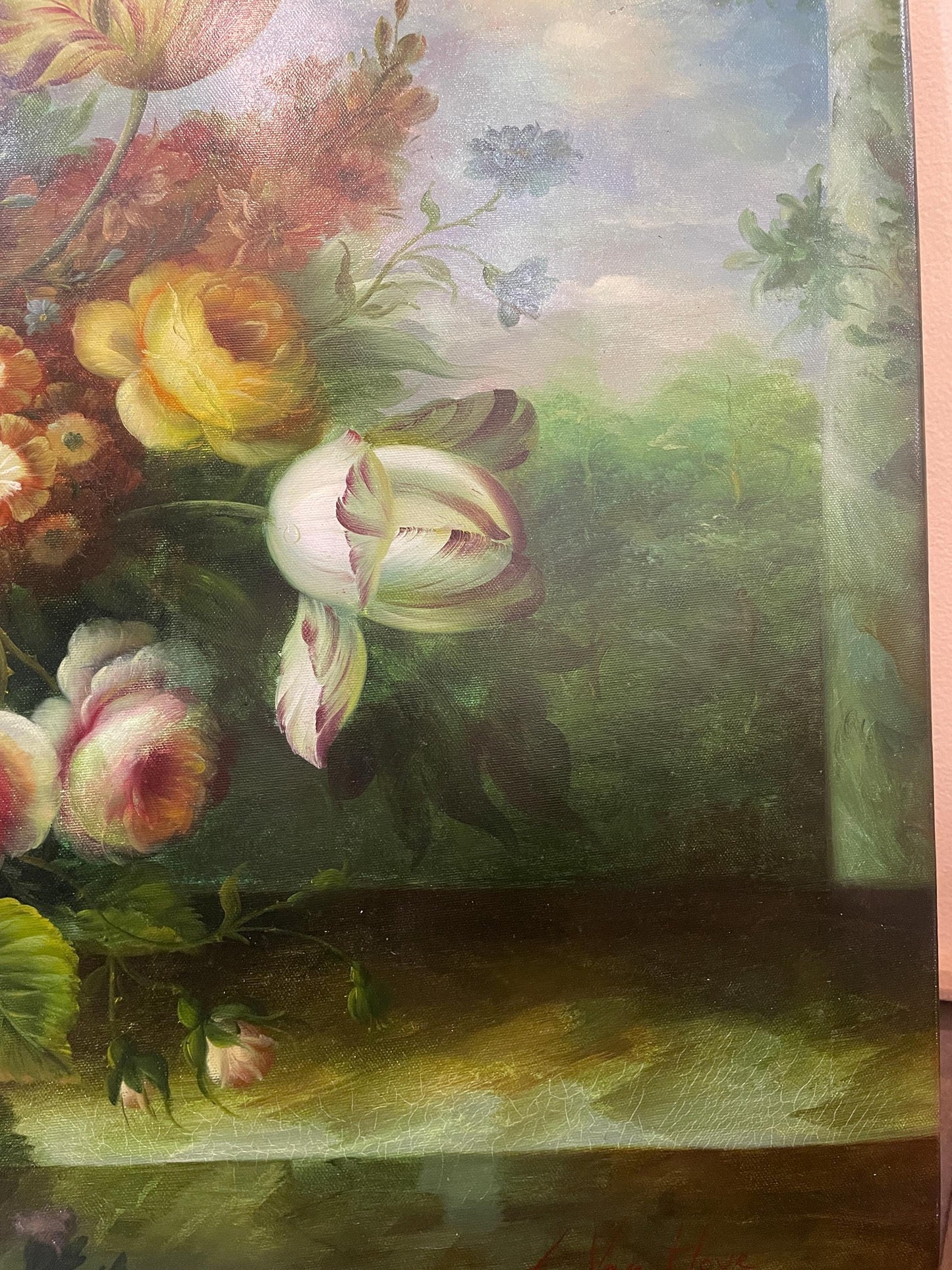 Rare Large Antique Flemish Oil on Canvas Still Life Painting Signed L. Van Hove c1940