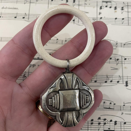 Antique French Art Nouveau Sterling Silver Baby Rattle c1900