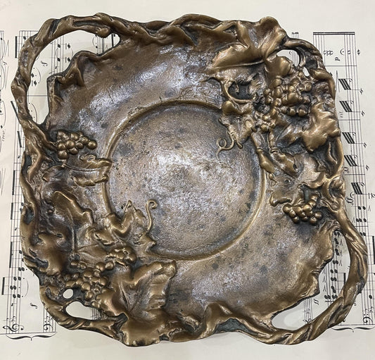 Large Antique French Art Nouveau Bronze Tray with Grapes Vines Signed Dommartin c1920