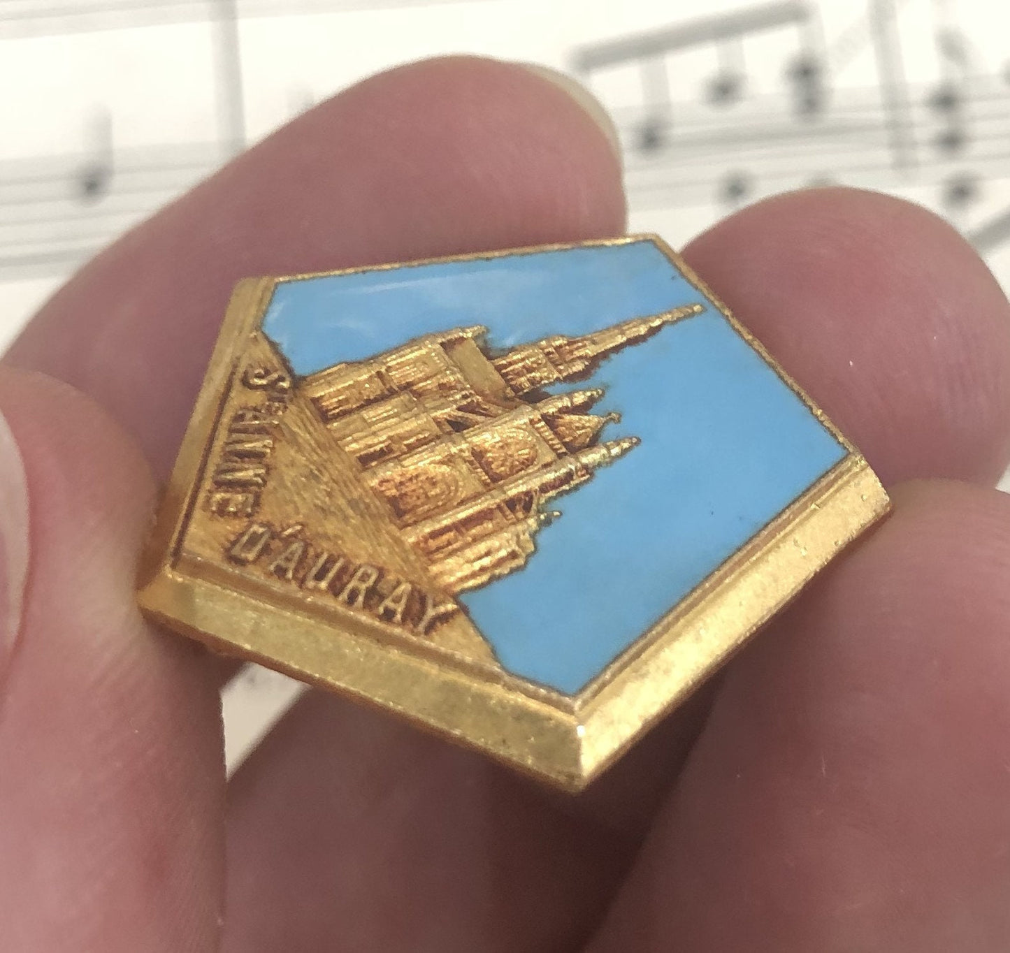 Antique French Enameled Saint Anne d'Auray Basilica Pin / Brooch c1930