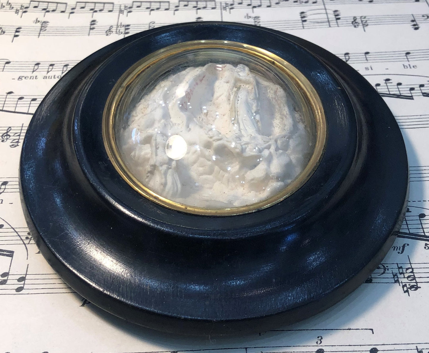 Antique French Carved Plaster Apparition of Lourdes Domed Glass c1900