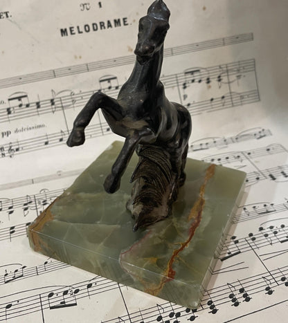 Antique French Horse Sculpture on Green Onyx c1920