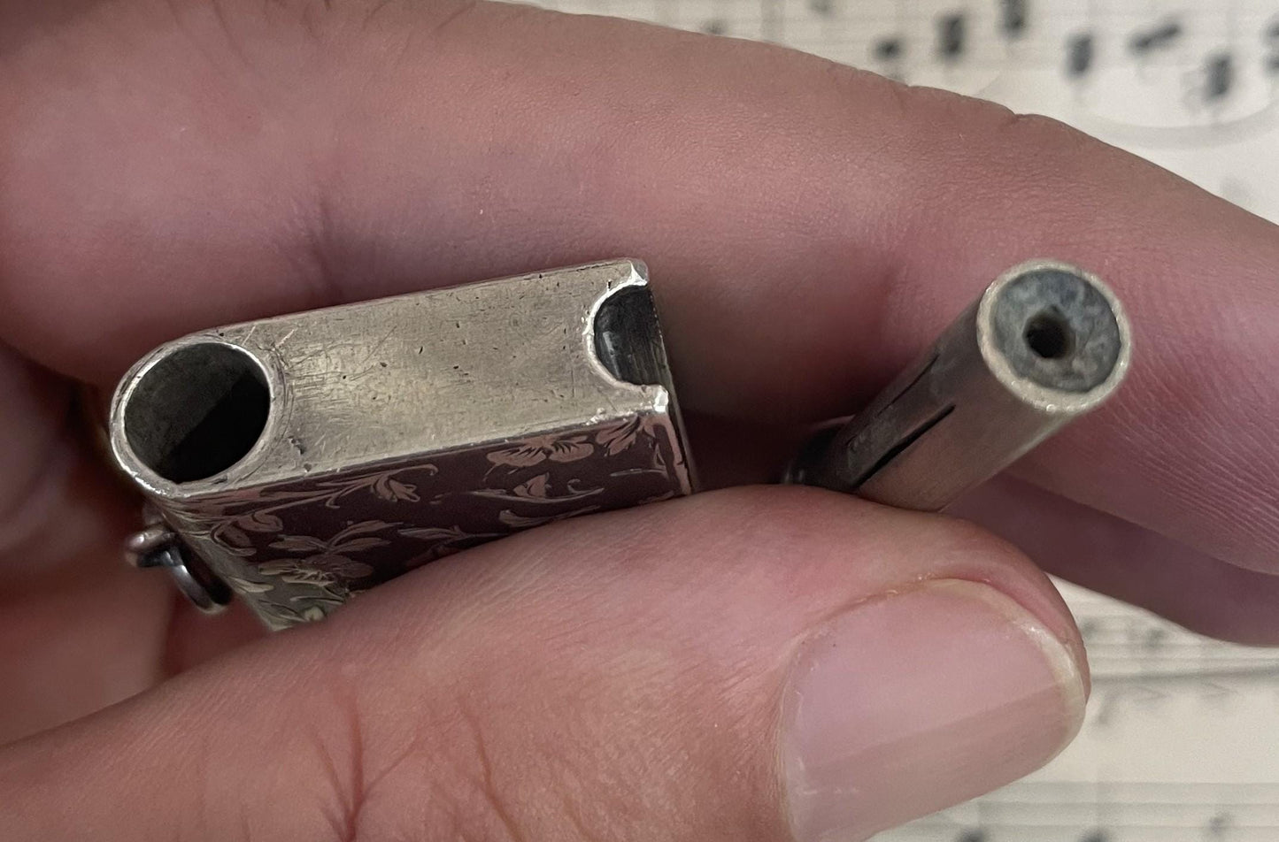 Rare Antique French Niello Sterling Silver Lighter c1900