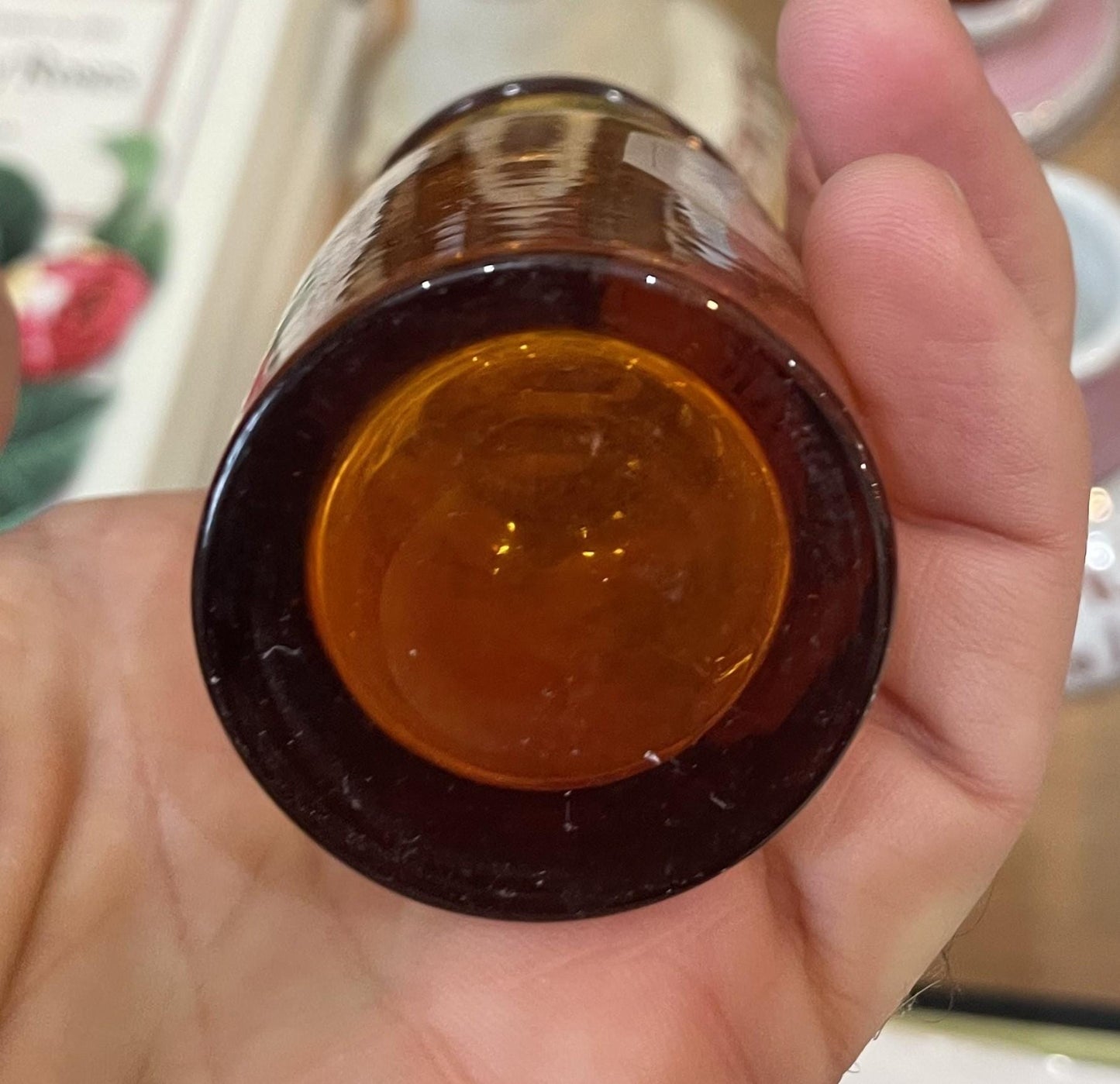 Small Antique French Apothecary Bottle Amber Glass Cuprum Oxydat. c1880