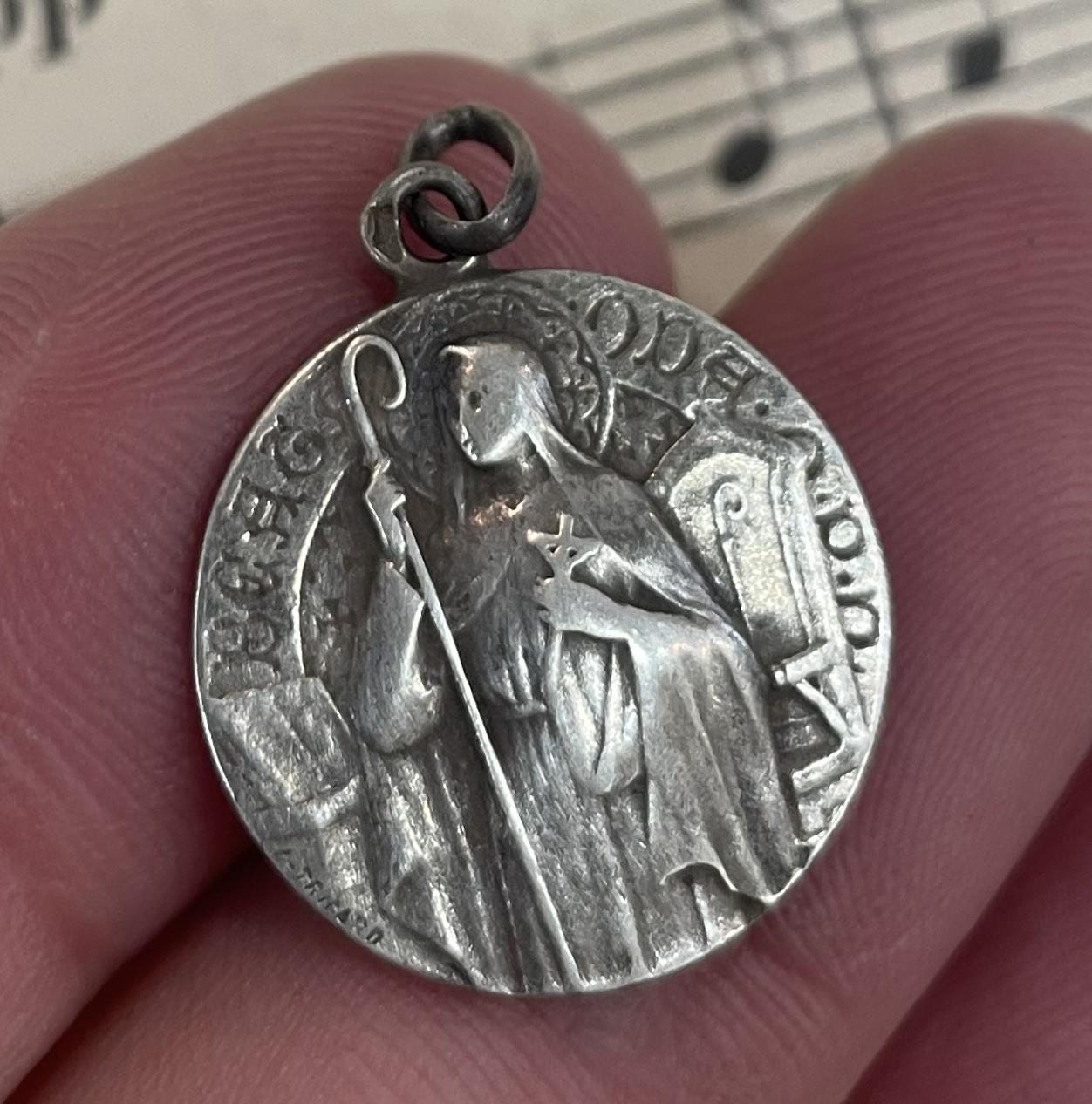 Rare Antique French Sterling Silver St. Oda of Aquitaine Religious Medal Signed Tricard c1920