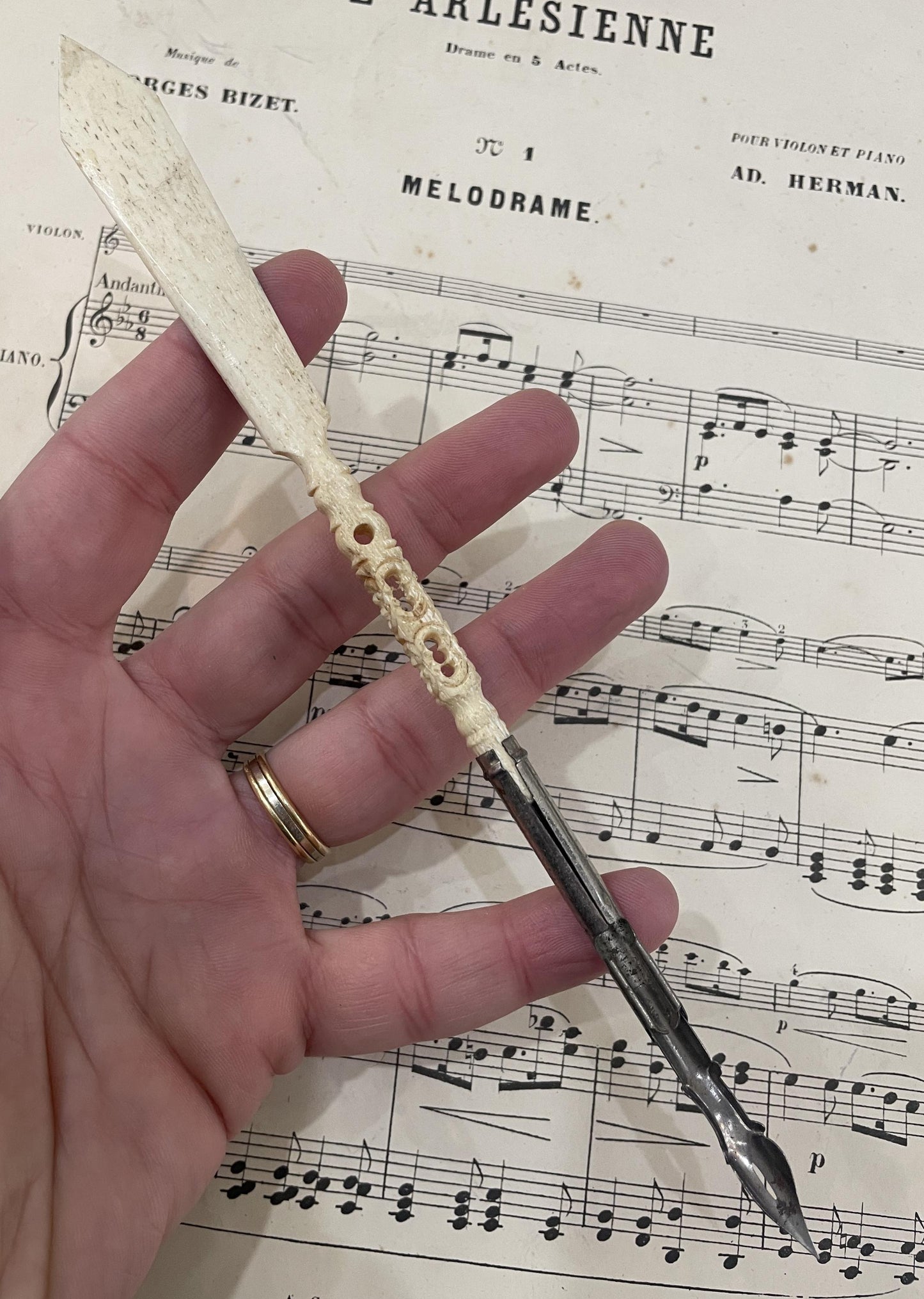 Antique French Bone Dip Pen Joan of Arc c1900