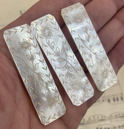 Antique French Carved Mother of Pearl Game Pieces Sunflower Lot of 3 c1860