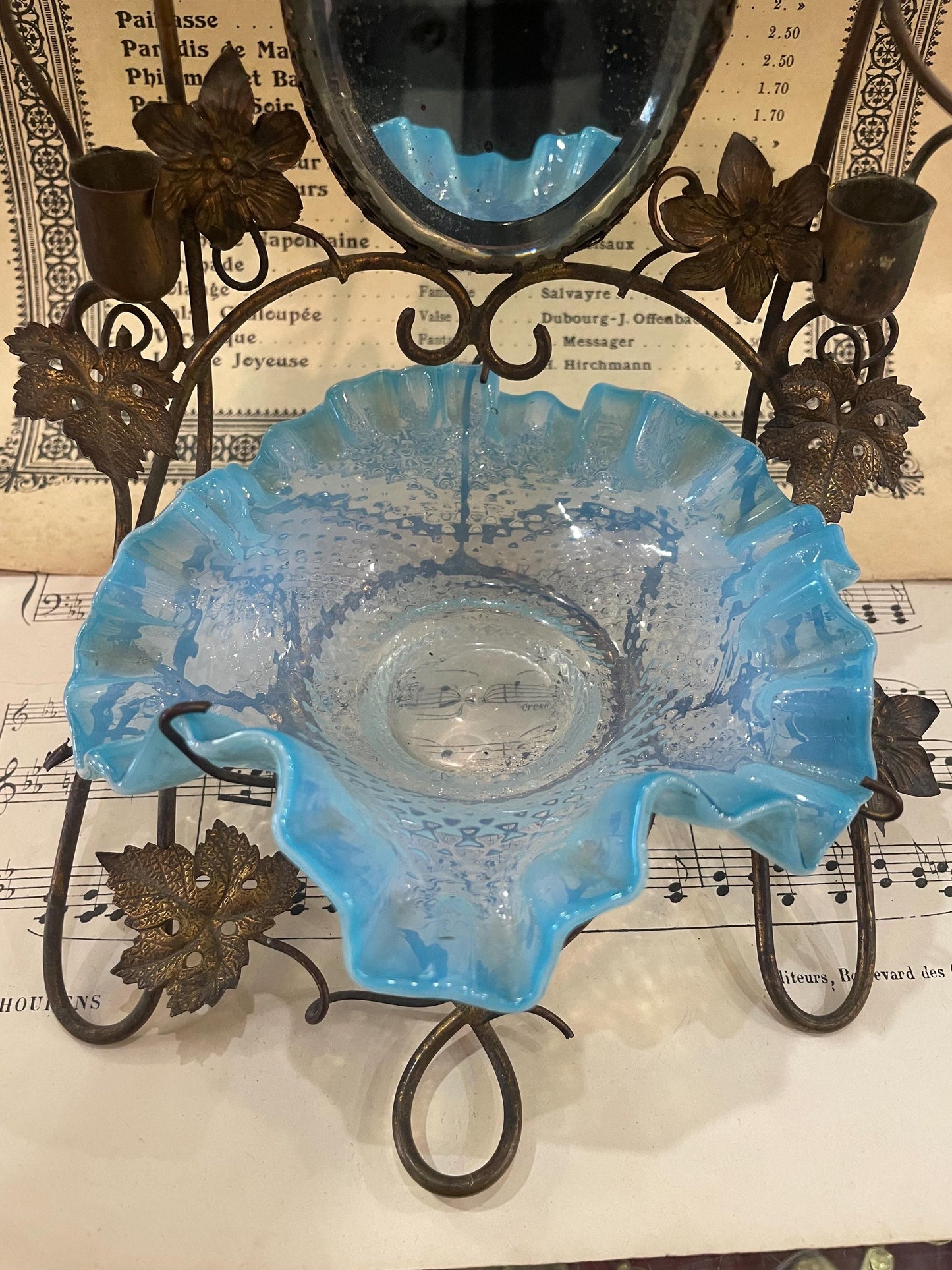 Rare Antique French Pocket Watch Holder Mirror Glass Tray c1880