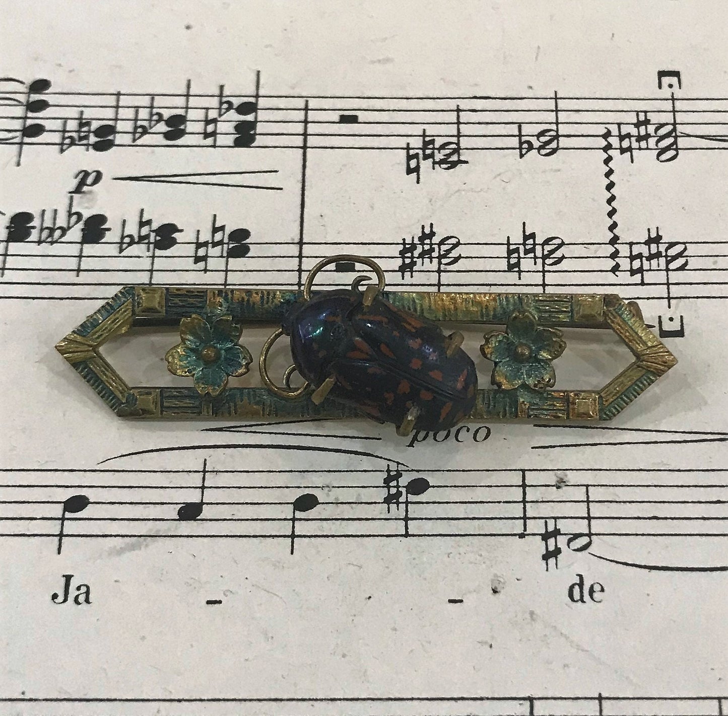 Rare Antique English Art Nouveau Real Scarab Brooch Pin c1900
