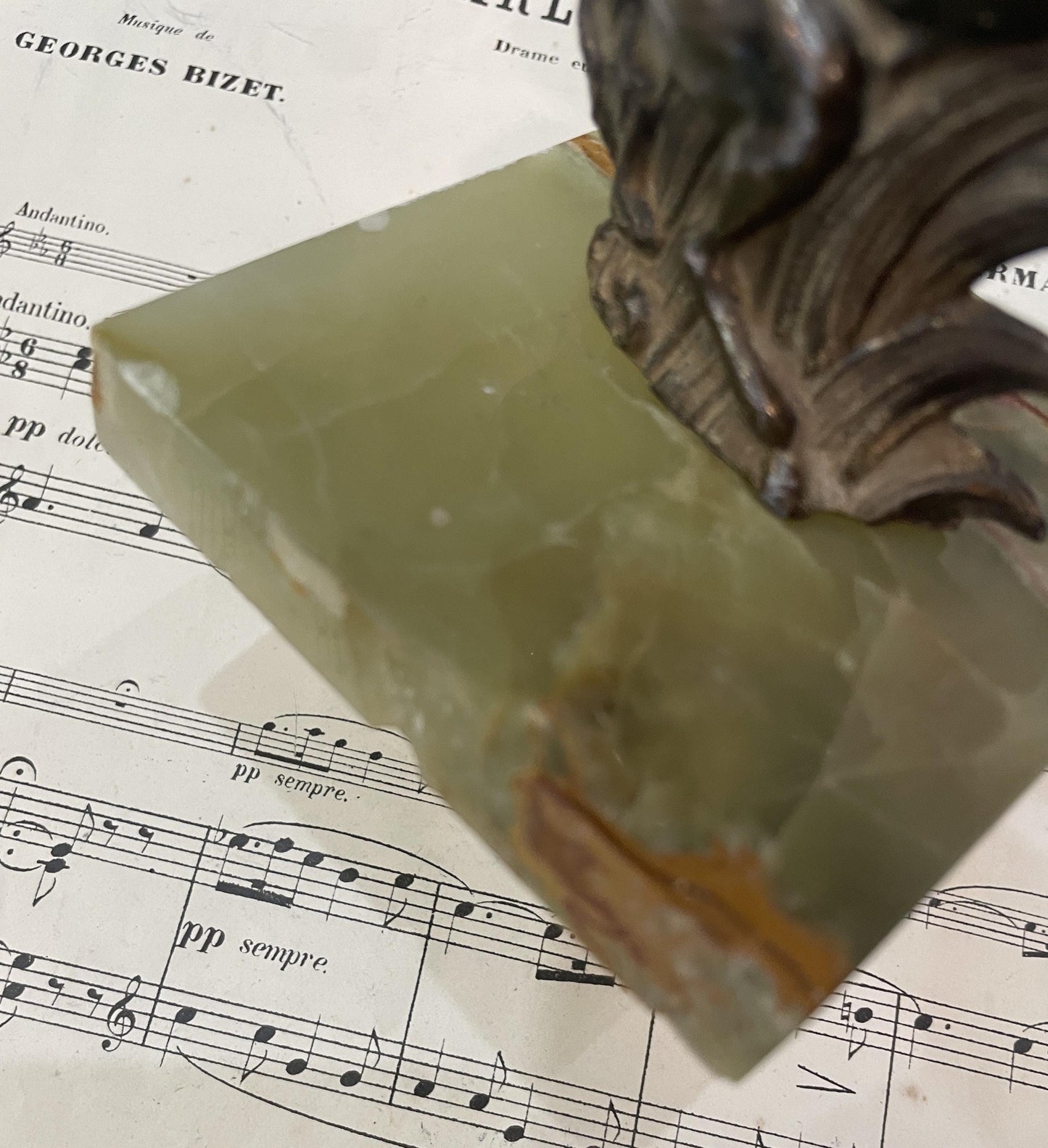 Antique French Horse Sculpture on Green Onyx c1920