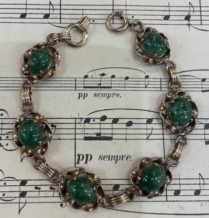 Vintage Art Nouveau 12k Gold-filled Jade Bracelet c1940