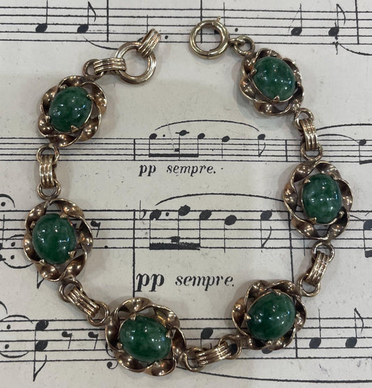 Vintage Art Nouveau 12k Gold-filled Jade Bracelet c1940