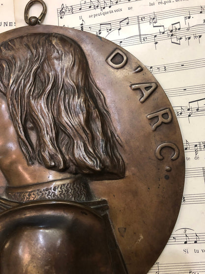 Rare Large Antique French BARBEDIENNE Joan of Arc Bronze Wall Piece by Chapu c1860-1880