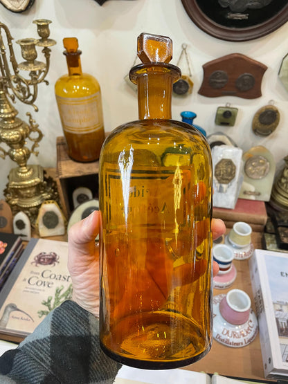 Rare Large Antique French Apothecary Bottle Amber Glass Acide Acetique c1880