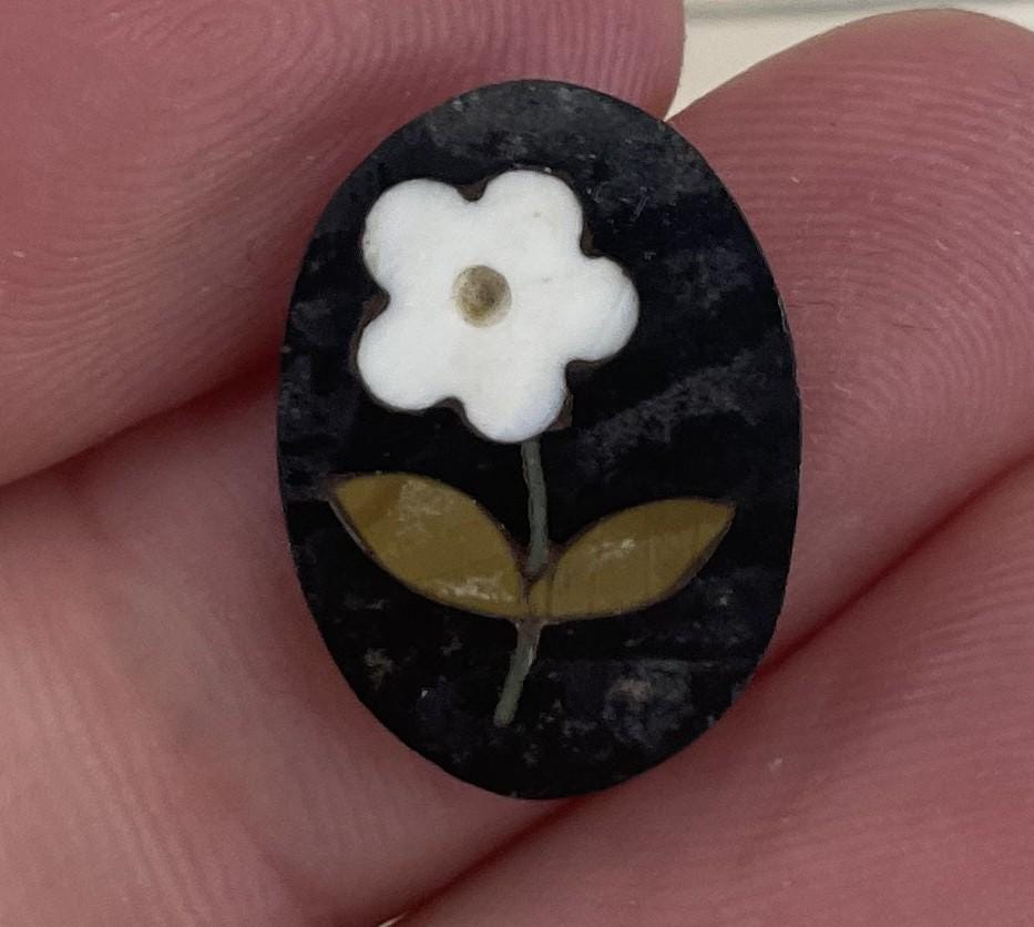 Antique Italian Pietra Dura Inlaid Stone Flower Plaque c1900