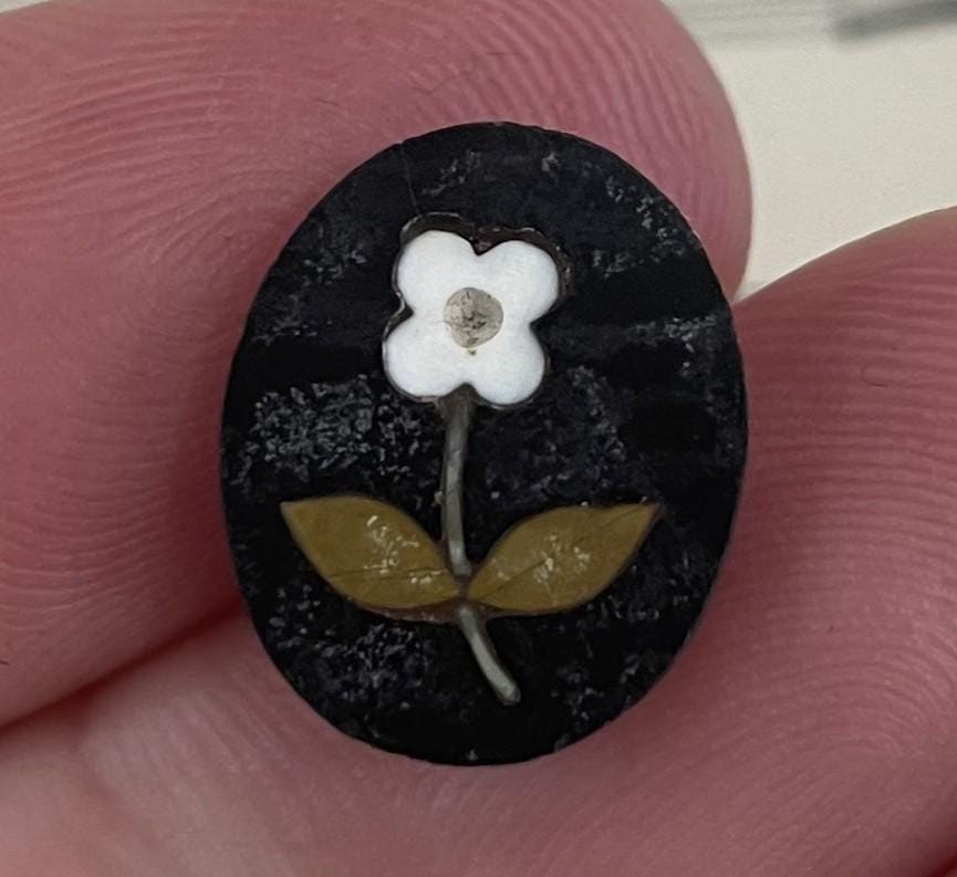 Antique Italian Pietra Dura Inlaid Stone Flower Plaque c1900