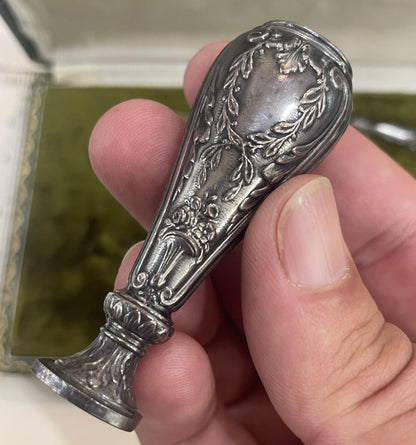 Antique French Silver Plated Desk Set Letter Opener Quill Pen Wax Seal Art Nouveau Original Box c1900