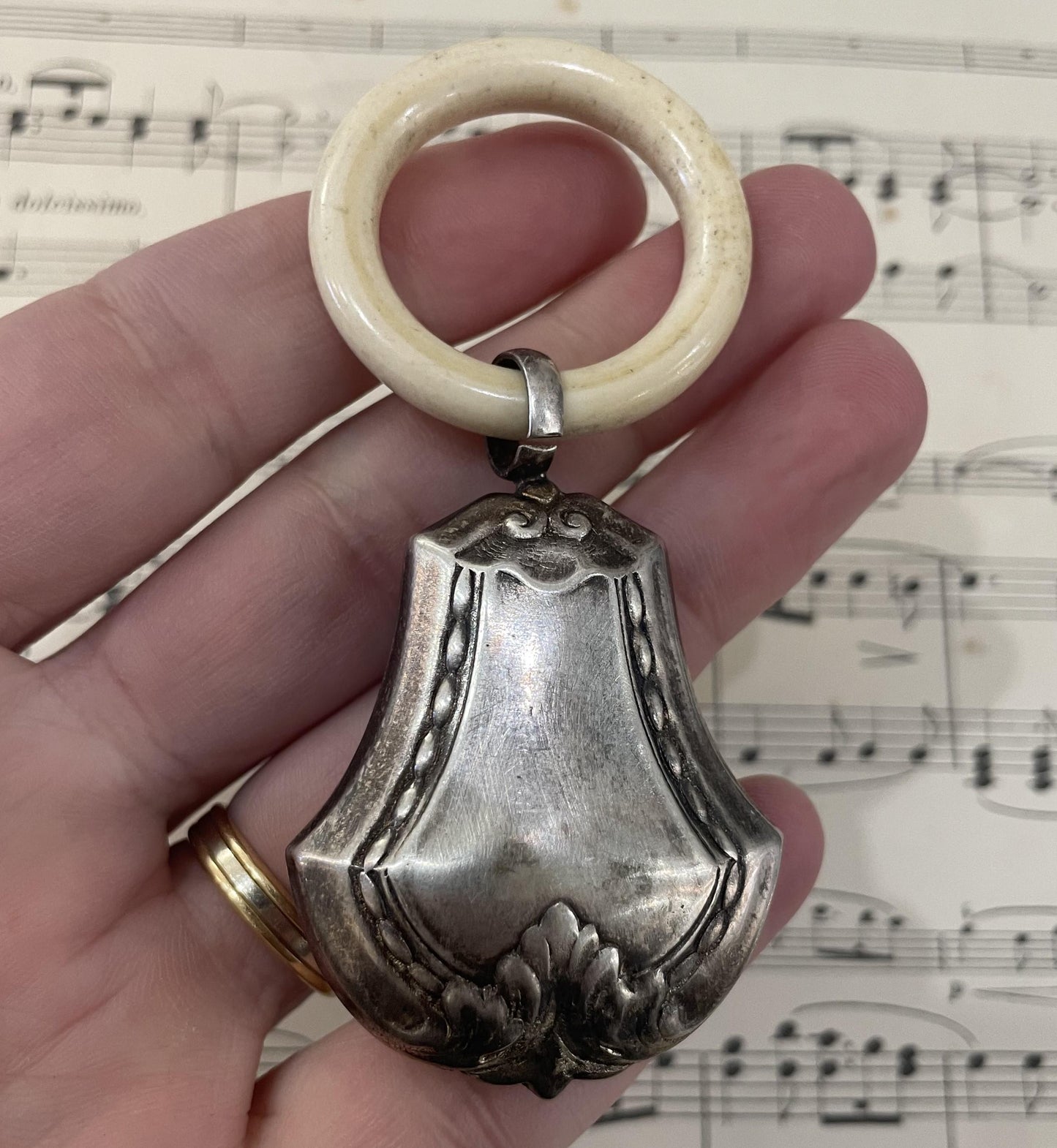 Antique French Art Nouveau Silver Plated Baby Rattle c1900