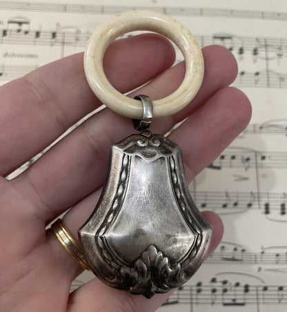 Antique French Art Nouveau Silver Plated Baby Rattle c1900