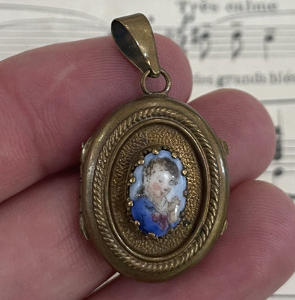 Antique French Art Nouveau Locket Pendant Porcelain c1920
