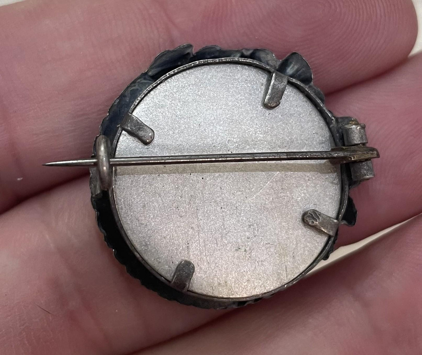 Antique French Art Nouveau Brooch Photo Holder Flowers c1920