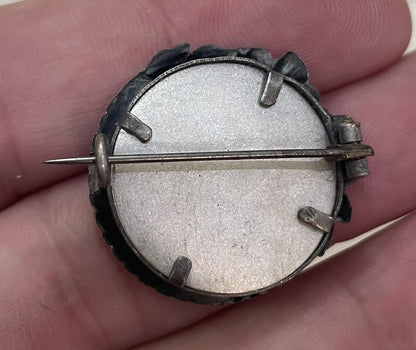 Antique French Art Nouveau Brooch Photo Holder Flowers c1920