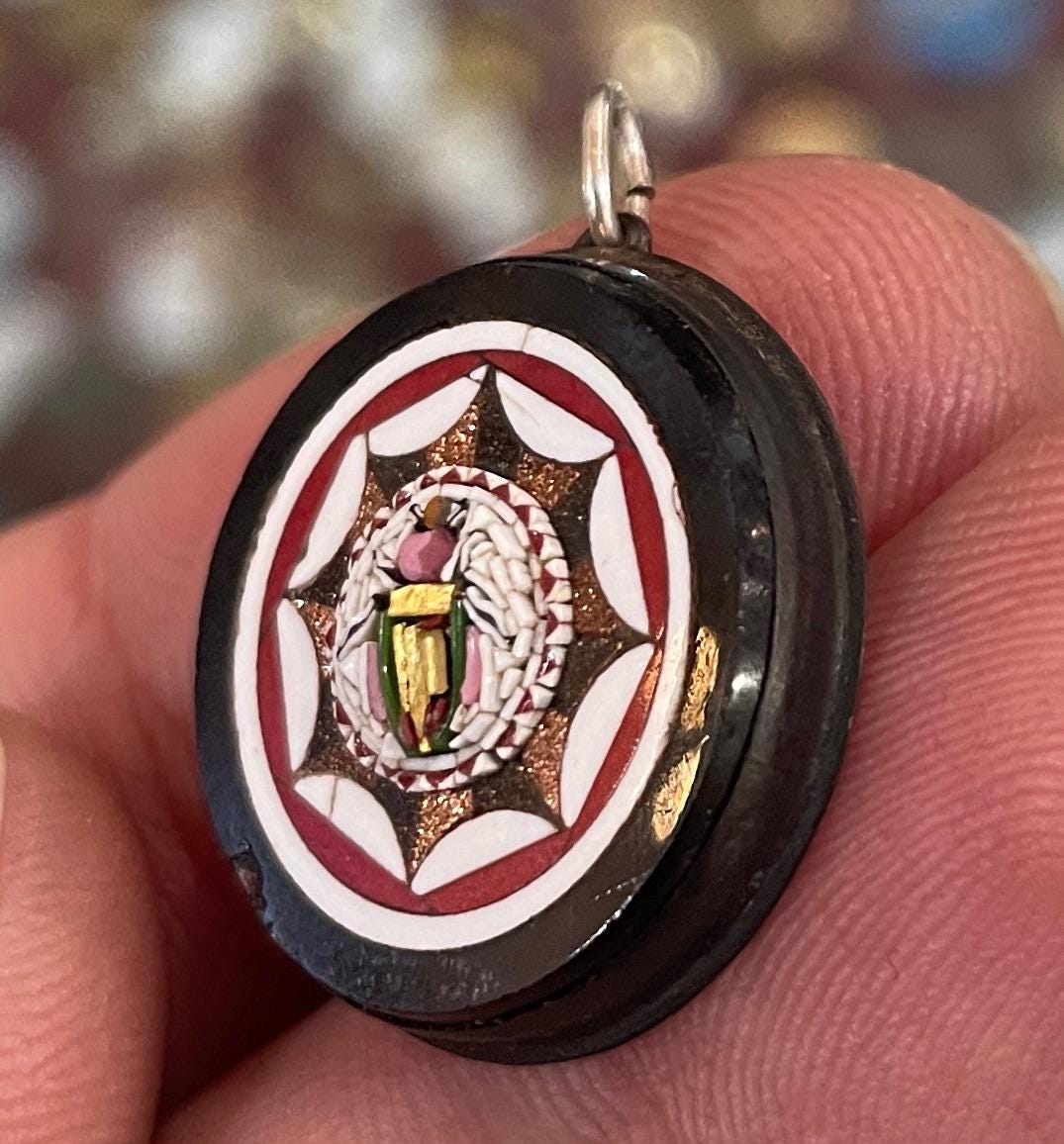 Rare Antique Italian Scarab Micromosaic Micro Mosaic Pendant c1880