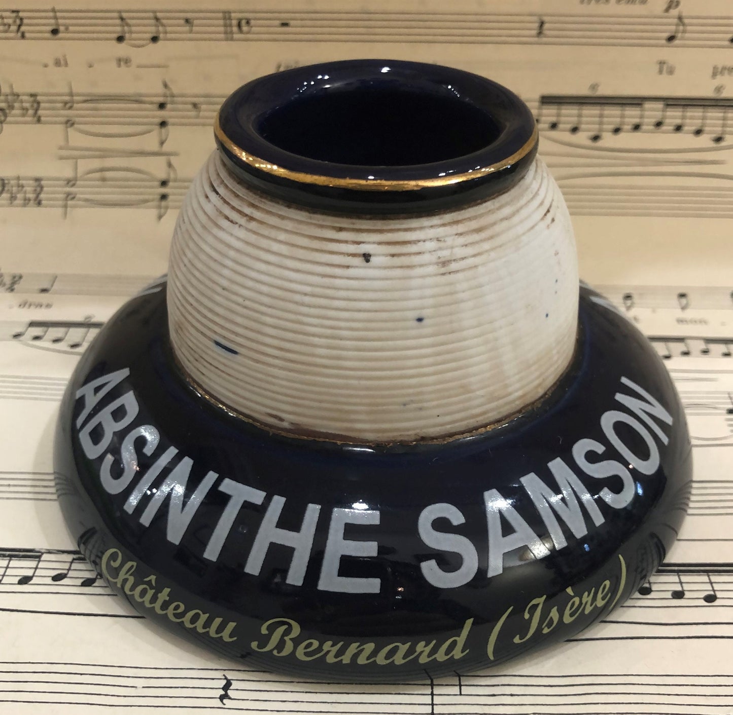 Vintage French Advertising Match Striker Holder Absinthe Samson Ceramic Porcelain