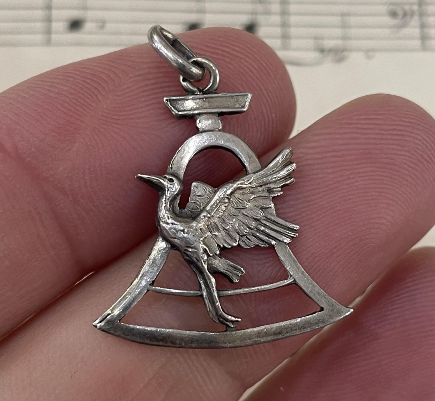 Antique French Sterling Silver Art Nouveau Pendant Stork c1920