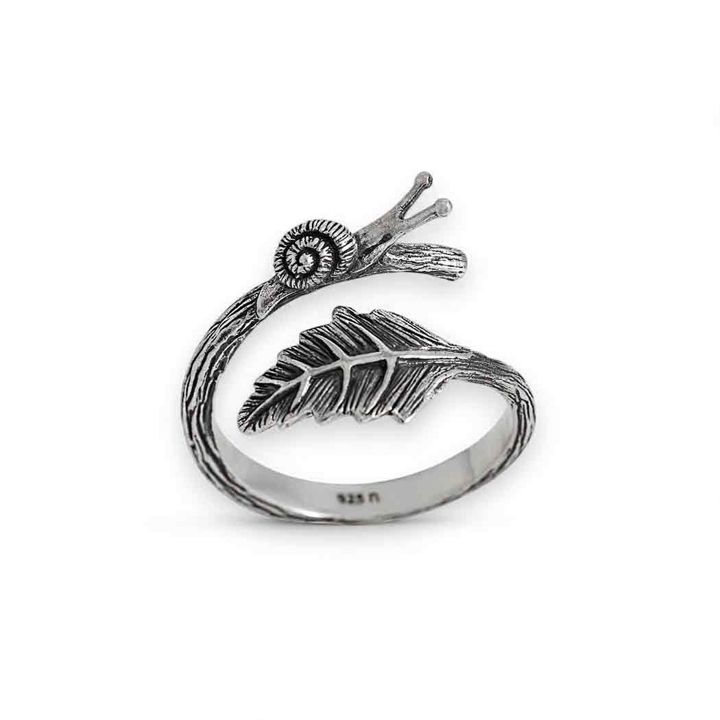 Adjustable Snail and Leaf Ring: Bronze
