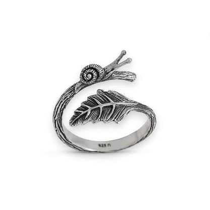 Adjustable Snail and Leaf Ring: Bronze