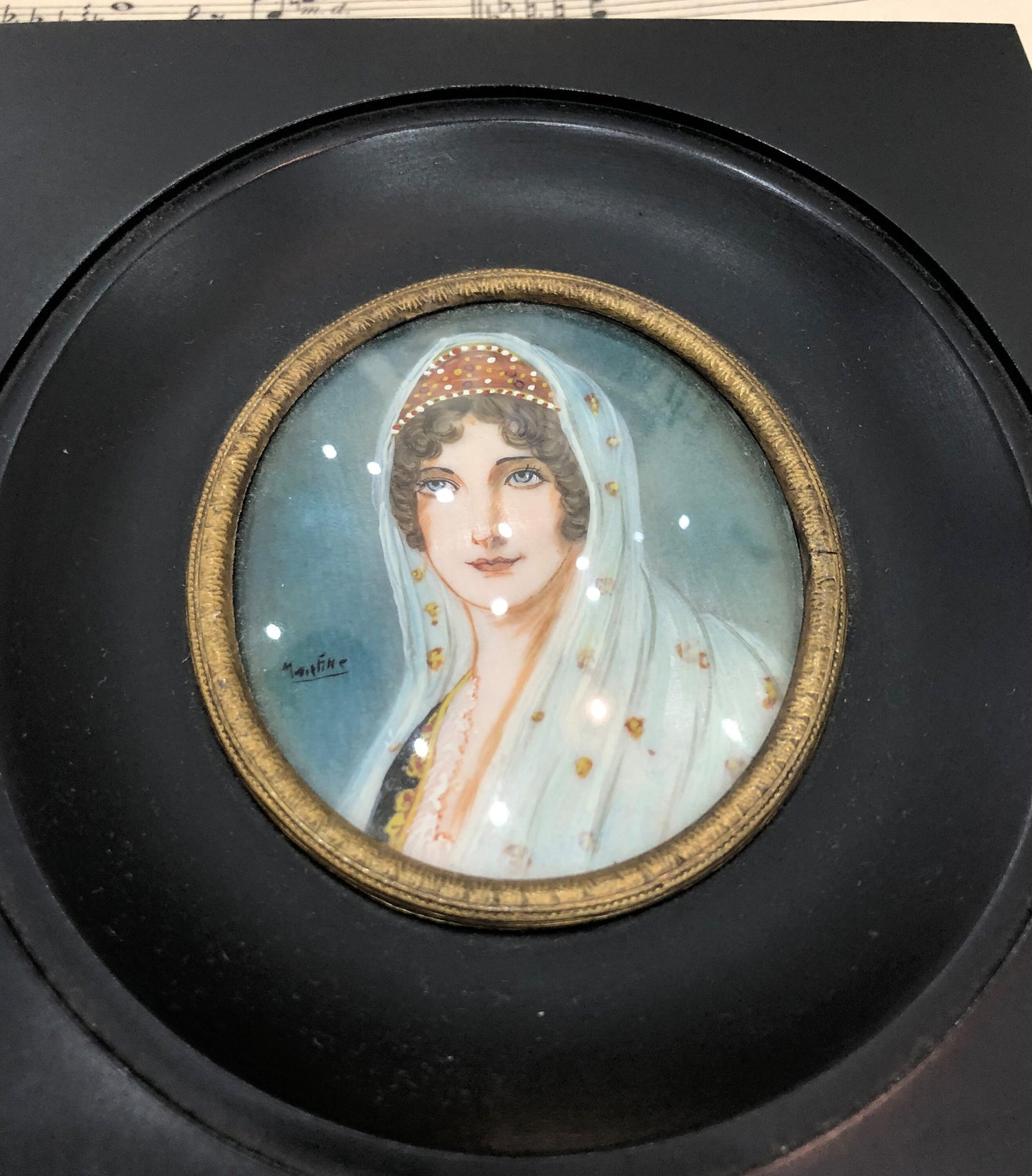 Antique French Hand Painted Miniature Letizia Bonaparte Signed Martine c1900