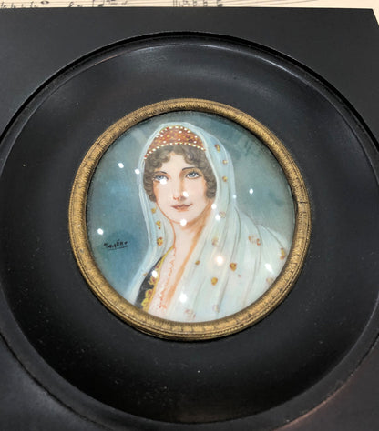 Antique French Hand Painted Miniature Letizia Bonaparte Signed Martine c1900
