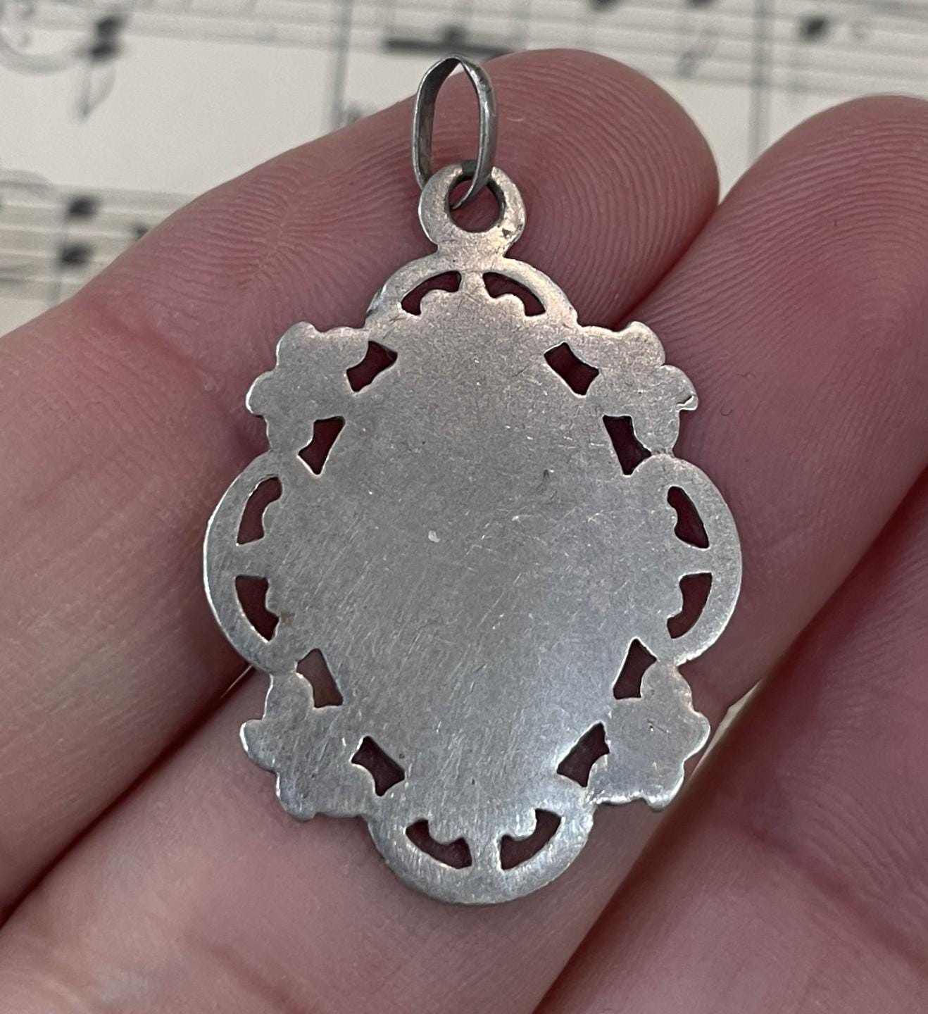 Antique French Art Nouveau Sterling Silver First Communion Medal Miraculous Madonna c1900