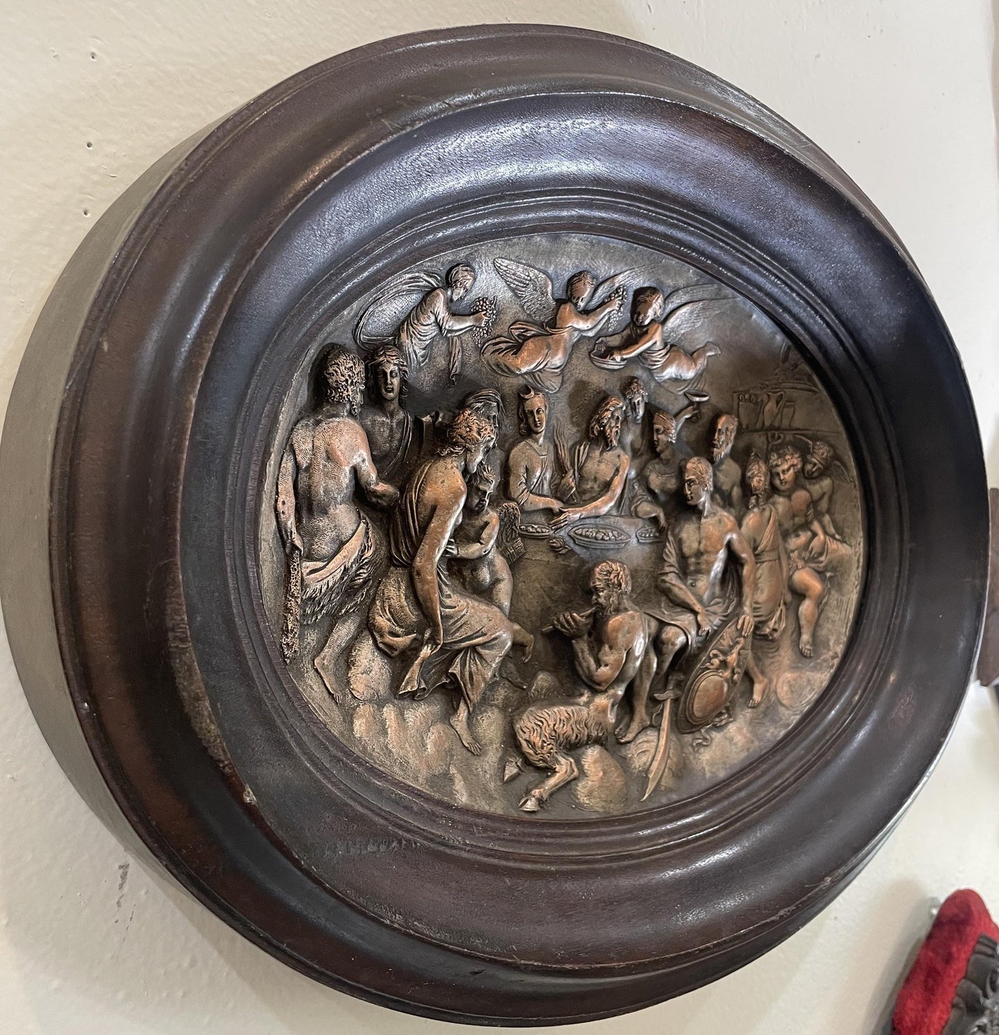 Rare Large Antique Greek Bronze Bas Relief Mythology Pan Angels c1880
