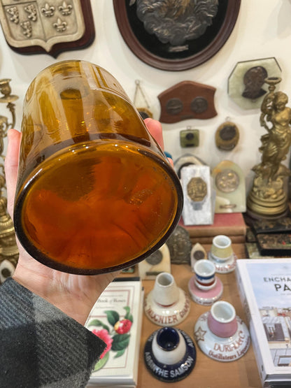 Rare Large Antique French Apothecary Bottle Amber Glass Alcool Camphre c1880