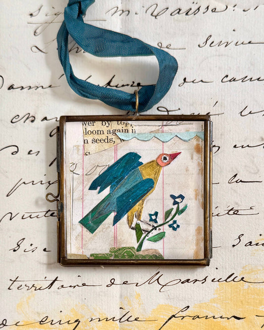 Cassis Folk Bird ~ Lg. Art Locket Vintage Decor Handmade