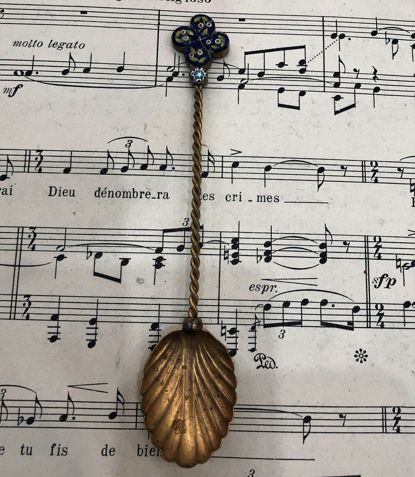 Antique Italian Micromosaic Micro Mosaic Spoon Clover c1920