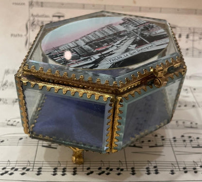 Antique French Eglomise Souvenir Jewelry Box Casket Toulon c1900