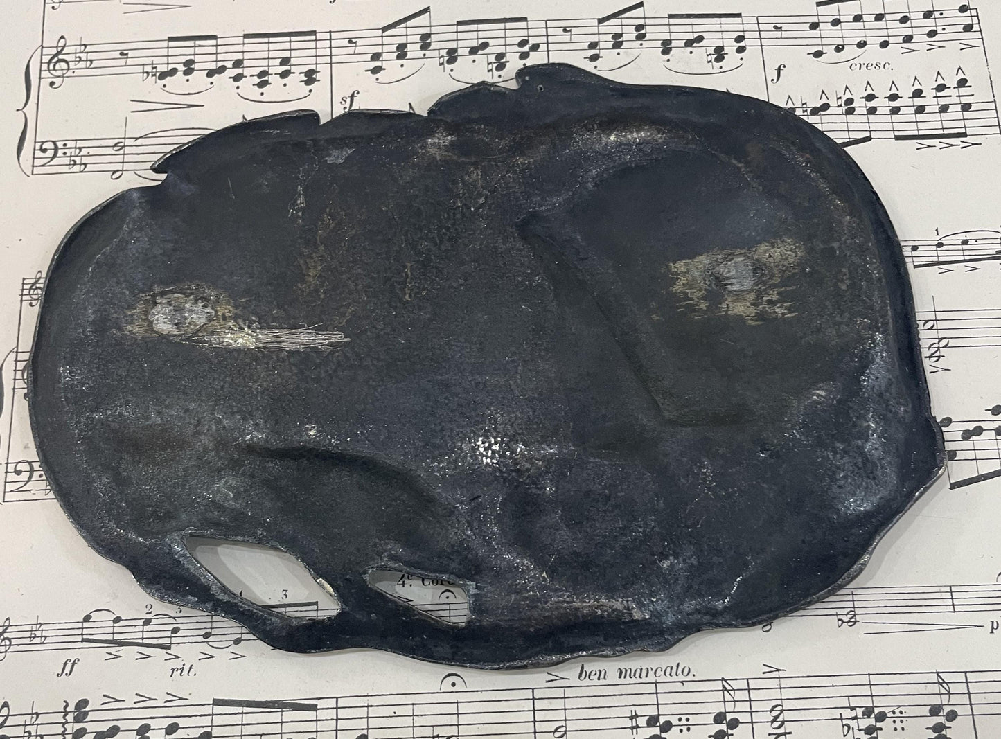 Antique French Art Nouveau bronze tray (maritime scene, fish, boat) c1920