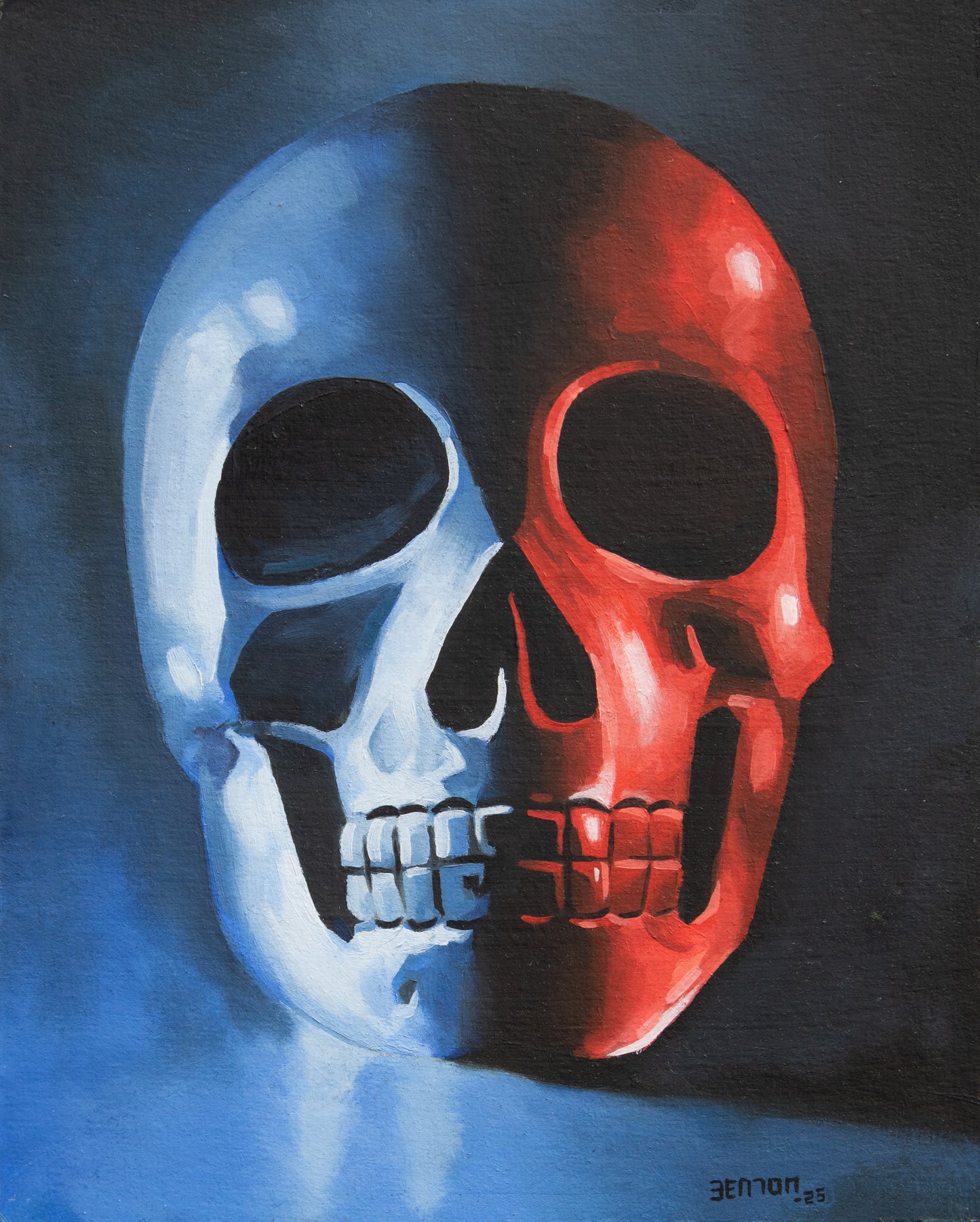 Neon Skull - Original Framed Oil on Board Painting